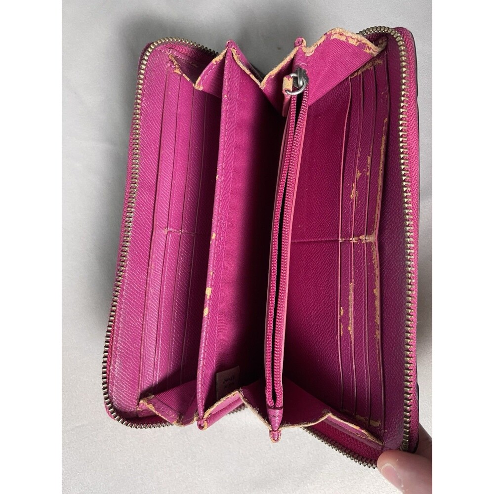 COACH PINK LEATHER ZIP-AROUND BIFOLD WALLET FULL BACK ZIP, GUNMETAL HARDWARE - Picture 5 of 6